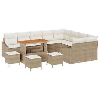 13-teilige Garten-Sofa-Set mit Kissen Beige Poly-Rattan Akazie