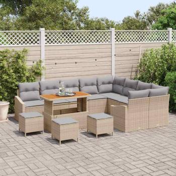 13-teiliges Garten Sofa Set mit Kissen Beige Poly-Rattan Akazie