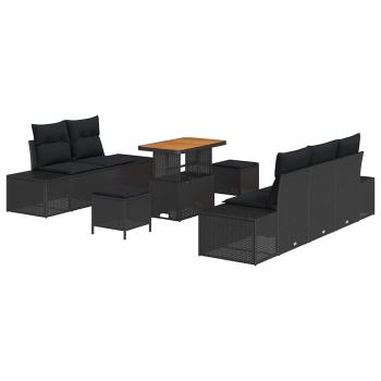 8-teiliges Garten-Sofa-Set mit Kissen Schwarz Poly Rattan Akazie