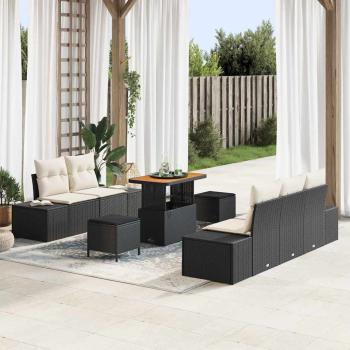 ARDEBO.de - 8-teiliges Garten Sofa Set mit Kissen Schwarz Poly Rattan Akazie