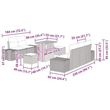 8-teilige Garten Sofa Set mit Kissen Grau Poly Rattan Akazie