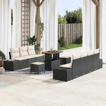 ARDEBO.de - 10-teiliges Garten Sofa Set mit Kissen schwarzes Poly Rattan Akazie