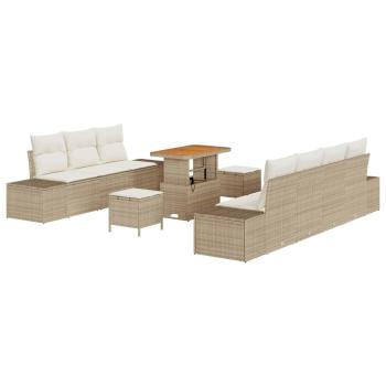 10-teiliges Garten Sofa Set mit Kissen Beige Poly Rattan