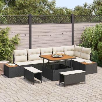 ARDEBO.de - 9-teiliges Garten Sofa Set mit Kissen schwarzes Poly Rattan Akazienholz