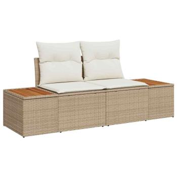 9-teiliges Garten Sofa Set mit Kissen Beige Poly Rattan Akazie