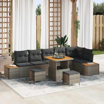 ARDEBO.de - 9-teiliges Garten Sofa Set mit Kissen Grau Poly-Rattan Akazie