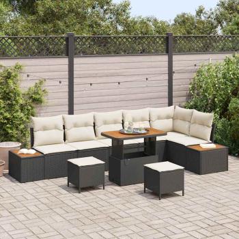 ARDEBO.de - 9-teiliges Garten Sofa Set mit Kissen Schwarz Poly-Rattan Akazie