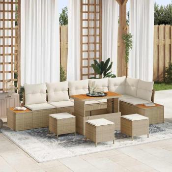ARDEBO.de - 10-teiliges Garten Sofa Set mit Kissen Beige Poly Rattan Akazie