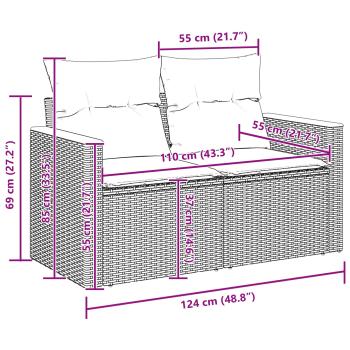 10-teiliges Garten Sofa Set mit Kissen Schwarz Poly Rattan Akazie