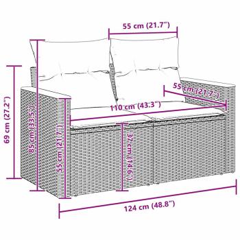 10-teiliges Garten Sofa Set mit Kissen Grau Poly Rattan Akazie
