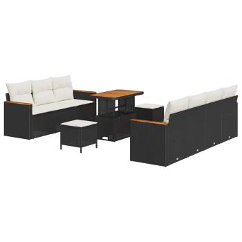 10-teilige Garten Sofa Set mit Kissen Schwarz Poly Rattan