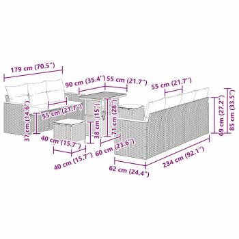 10-teilige Garten Sofa Set mit Kissen Schwarz Poly Rattan