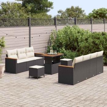 10-teilige Garten Sofa Set mit Kissen Schwarz Poly Rattan