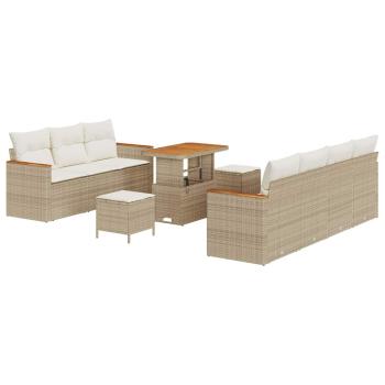 10-teiliges Garten-Sofaset mit Kissen in Beige aus Poly-Rattan und Akazie