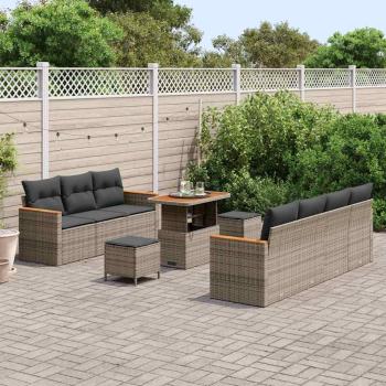 10-teiliges graues Garten Sofaset mit Kissen aus Poly-Rattan