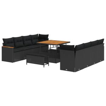 ARDEBO.de - 11-teilige Garten-Sofa-Set mit Kissen Schwarz Poly Rattan Akazie