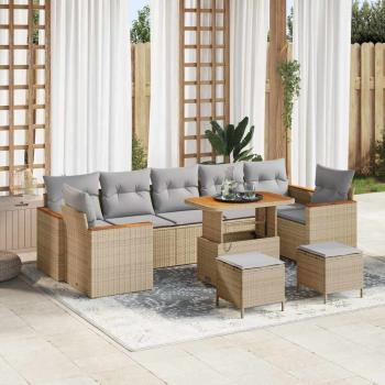 ARDEBO.de - 10-teiliges Garten Sofa Set mit Kissen Beige Poly Rattan Akazie