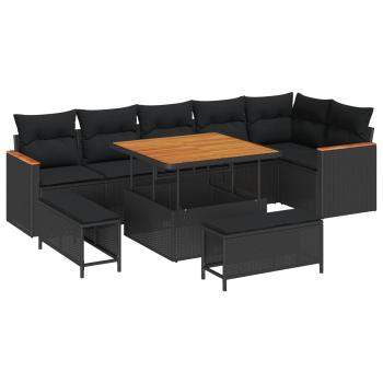ARDEBO.de - 9-teiliges Garten Sofa Set mit Kissen Schwarz Poly-Rattan Akazie