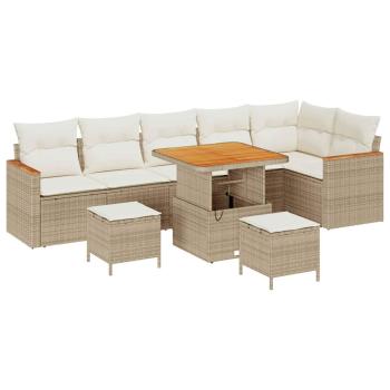 9-teiliges Garten-Sofaset mit Kissen Beige Poly-Rattan Akazie