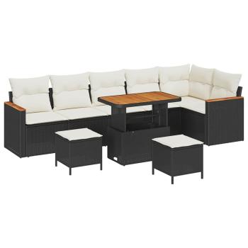 9-teiliges Garten Sofa Set mit Kissen Schwarz Poly Rattan Akazie