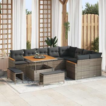 ARDEBO.de - 12-teiliges Garten Sofa Set mit Kissen Grau Poly Rattan Akazie