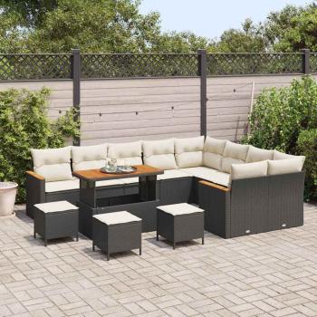 13-teiliges Garten Sofa Set mit Kissen Schwarz Poly-Rattan Akazie