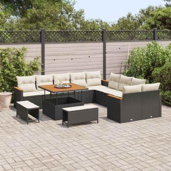 13-teiliges Garten Sofaset mit Kissen Schwarz Poly Rattan Akazie