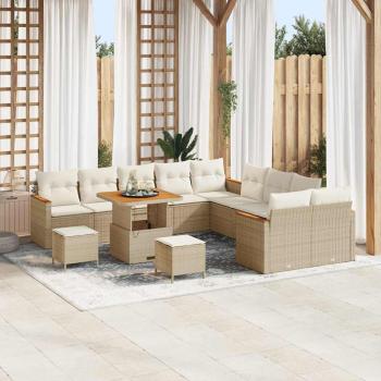 ARDEBO.de - 13-teiliges Garten Sofa Set mit Kissen Beige Poly Rattan Akazie