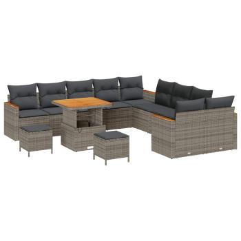 ARDEBO.de - 13-teiliges Garten-Sofa-Set mit Kissen Grau Poly-Rattan Akazie