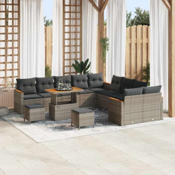 ARDEBO.de - 13-teiliges Garten-Sofa-Set mit Kissen Grau Poly-Rattan Akazie