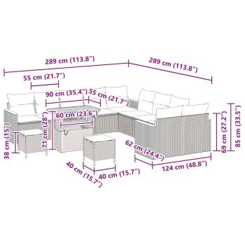 13-teiliges Garten-Sofa-Set mit Kissen Grau Poly-Rattan Akazie