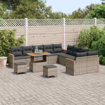 13-teiliges Garten-Sofa-Set mit Kissen Grau Poly-Rattan Akazie