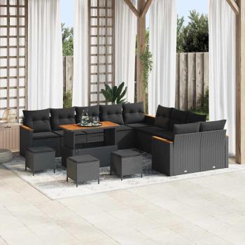 ARDEBO.de - 14-teiliges Garten-Sofa-Set mit Kissen Schwarz Poly-Rattan Akazie