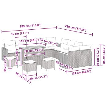 14-teiliges Garten-Sofa-Set mit Kissen Schwarz Poly-Rattan Akazie