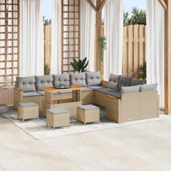 ARDEBO.de - 14-teiliges Garten Sofa Set mit Kissen Beige Poly Rattan Akazie