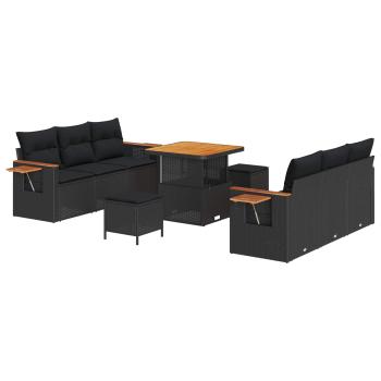 ARDEBO.de - 9-teiliges Garten Sofa Set mit Kissen Schwarz Poly Rattan Akazie