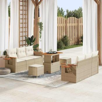 ARDEBO.de - 9-teiliges Garten-Sofa-Set mit Kissen Beige Poly Rattan Akazie