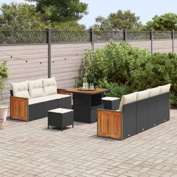 Gartensofa-set 10 stk. 9-Sitzanzahl Schwarz und Creme