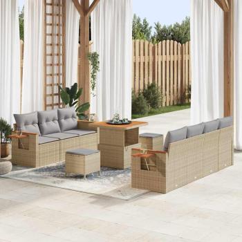 ARDEBO.de - 10-teiliges Garten Sofa Set mit Kissen Beige Poly Rattan Akazie