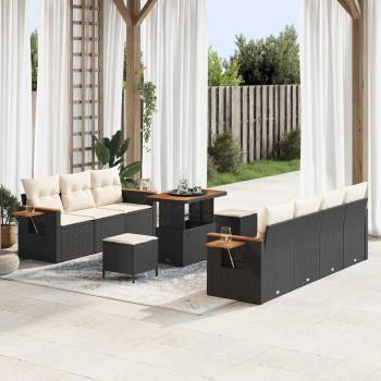 ARDEBO.de - 10-teiliges Garten-Sofa-Set mit Kissen Schwarz Poly-Rattan Akazie