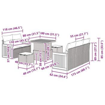 8-teiliges Garten Sofa Set mit Kissen Grau Poly Rattan Akazie