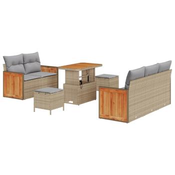 8-teiliges Garten-Sofa-Set mit Kissen Beige Poly Rattan Akazie