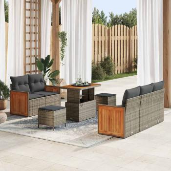 ARDEBO.de - 8-teiliges Garten Sofa Set mit Kissen Grau Poly Rattan Akazie