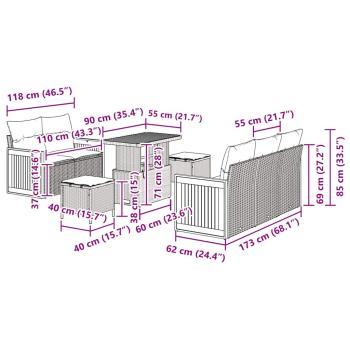 8-teiliges Garten Sofa Set mit Kissen Grau Poly Rattan Akazie