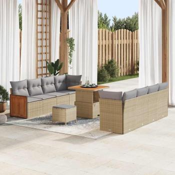 ARDEBO.de - 11-teiliges Garten Sofa Set mit Kissen Beige Poly-Rattan Akazie