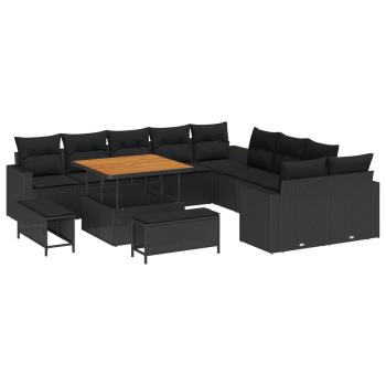 ARDEBO.de - 13-teiliges Garten-Sofa-Set mit Kissen Schwarz Poly Rattan Akazie