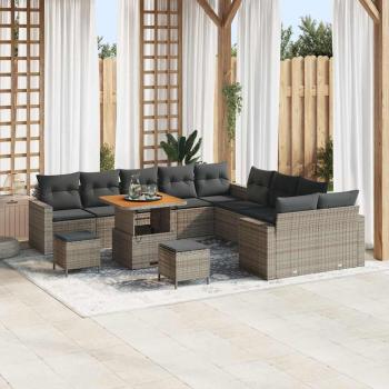ARDEBO.de - 13-teiliges Garten Sofaset mit Kissen Grau Poly Rattan Akazie