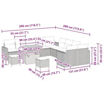 13-teiliges Garten-Sofa-Set mit Kissen Grau Poly-Rattan Akazie
