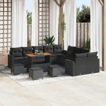 ARDEBO.de - 14-teiliges Garten-Sofa-Set mit Kissen Schwarz Poly Rattan Akazie