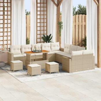 ARDEBO.de - 14-teiliges Garten Sofa Set mit Kissen Beige Poly Rattan Akazie